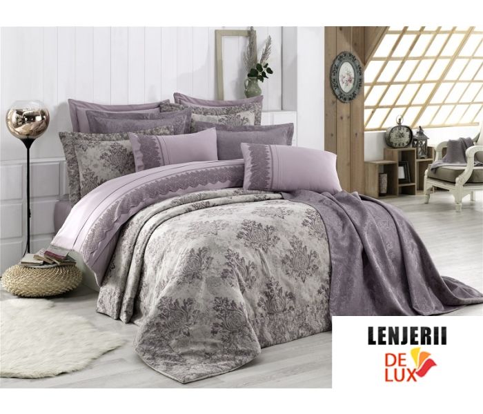 Set de Cuvertura + Lenjerie de pat calitate premium Hobby Home Collection Liliac | Lenjerii-DeLux.ro