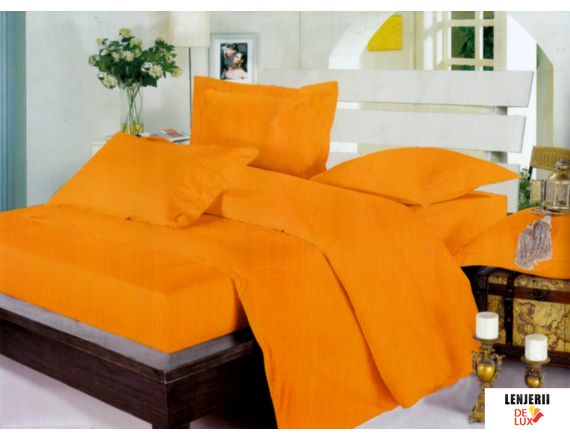 Lenjerie de pat din bumbac damasc de culoare portocalei formata din 4 piese 