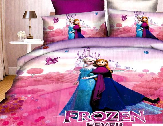 1+1 Gratis Lenjerie de pat pentru copii 4 piese roz cu Frozen