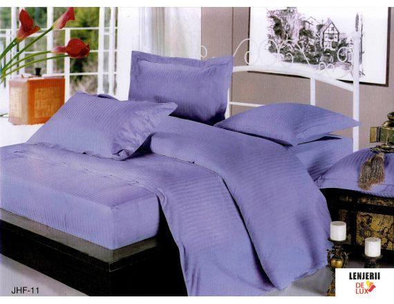 Lenjerie de pat albastra din bumbac damasc formata din 4 piese