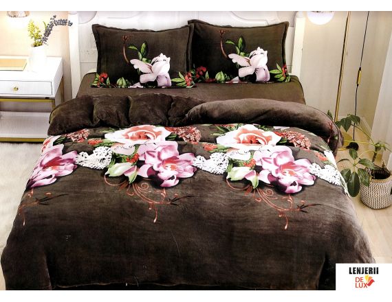 Lenjerie de pat cocolino cu flori imprimate formata din 6 piese
