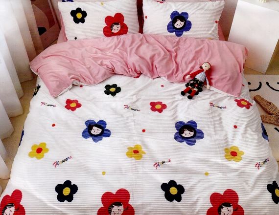 Lenjerie de pat cocolino cu floricele formata din 4 piese Casa New Concept