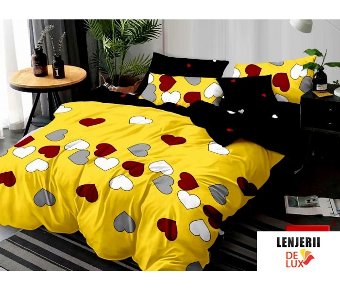 PILOTA+2 PERNE+Lenjerie de pat cu inimioare colorate din finet Casa New Concept formata din 6 piese