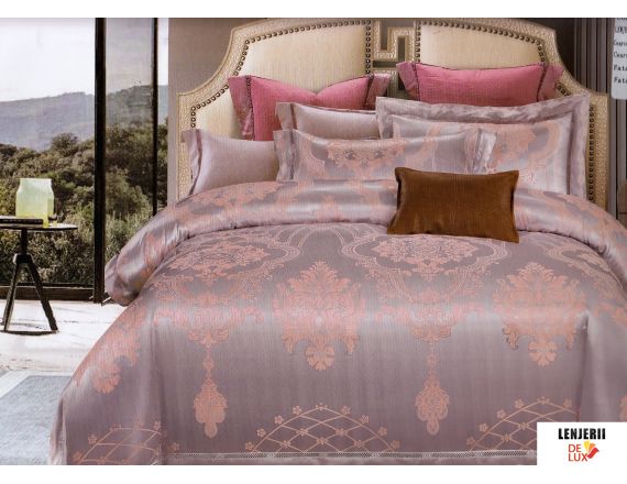 Lenjerie de pat de lux Jacquard cu imprimeuri roz formata din 6 piese