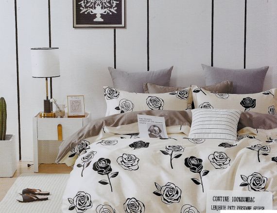 Lenjerie de pat din bumbac cu trandafiri Super Elegant Pucioasa formata din 6 piese 