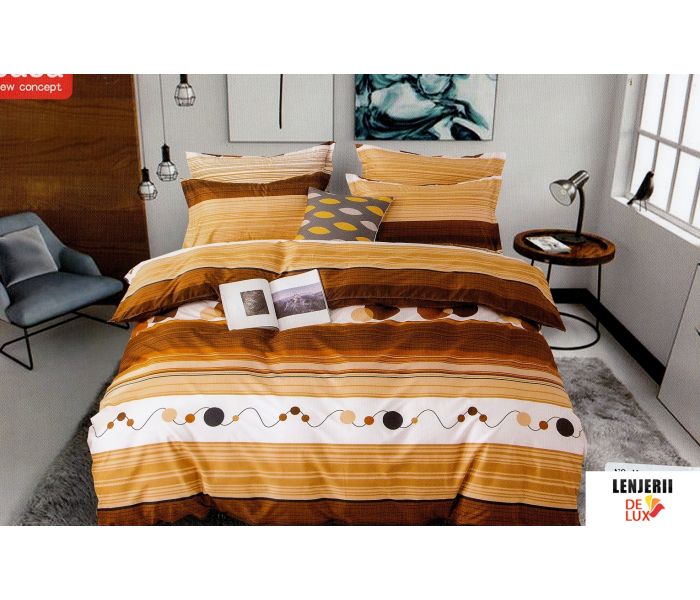Lenjerie de pat din bumbac satinat Casa New Fashion formata din 4 piese + PILOTA CADOU 028