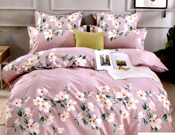 Lenjerie de pat din bumbac satinat de culoare lila formata din 6 piese