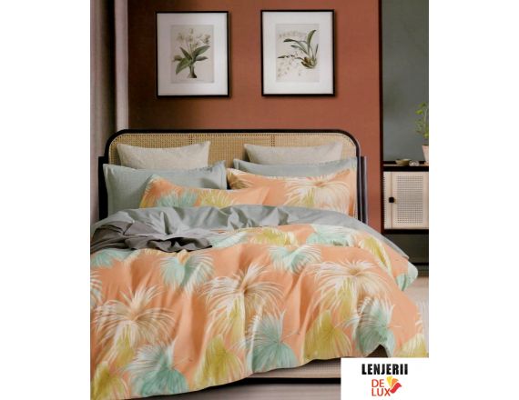 Lenjerie de pat din bumbac satinat in culori pastelate formata din 6 piese