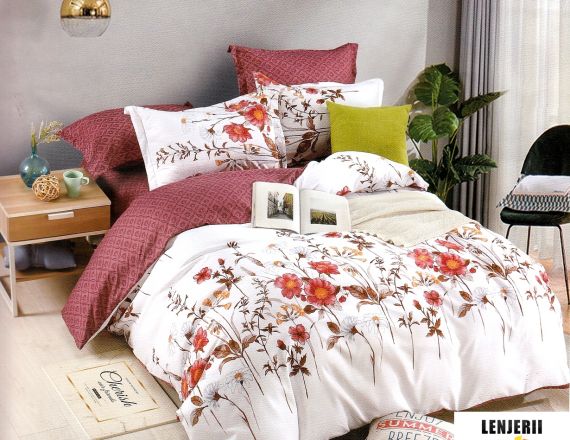 Lenjerie de pat din finet cu flori formata din 6 piese