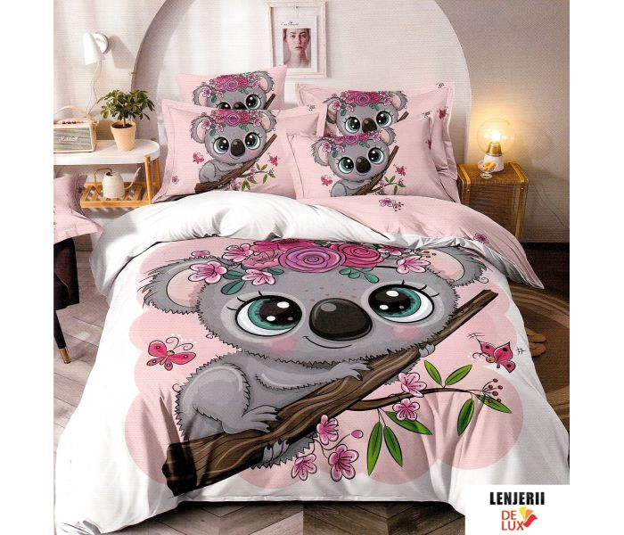 Lenjerie de pat din finet cu urs koala formata din 6 piese
