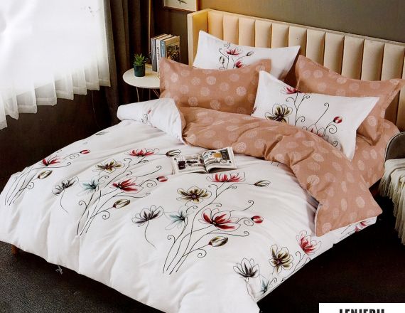 PILOTA+2 PERNE+Lenjerie de pat din finet Pucioasa alba cu flori formata din 6 piese