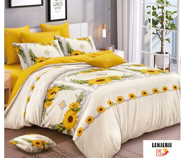 1+1 Gratis Lenjerie de pat din finet Pucioasa cu floarea soarelui formata din 6 piese