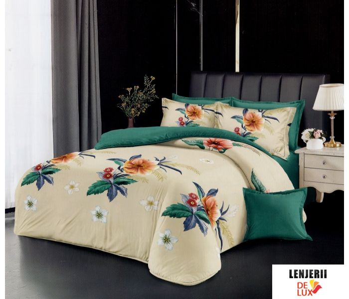 Lenjerie de pat din finet Pucioasa cu flori colorate formata din 6 piese