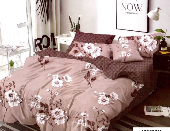 Lenjerie de pat din finet Pucioasa lila cu flori formata din 6 piese