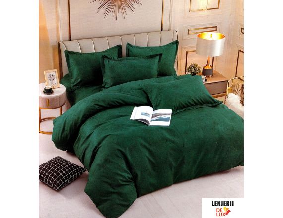 1+1 Gratis Lenjerie de pat din finet de culoare verde formata din 6 piese