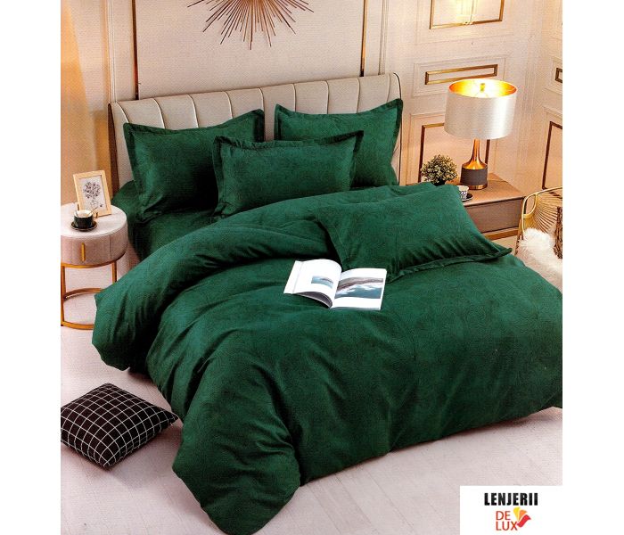 Lenjerie de pat din finet de culoare verde formata din 6 piese