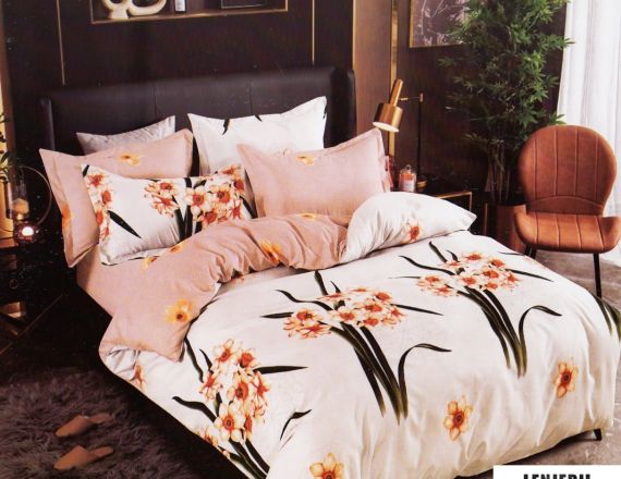Lenjerie de pat gri cu flori de primavara din finet Casa New Concept formata din 6 piese