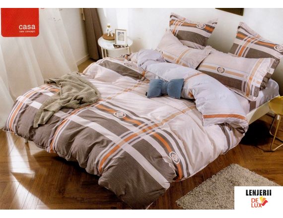 LS Lenjerie de pat in carouri din bumbac satinat Casa New Concept formata din 6 piese