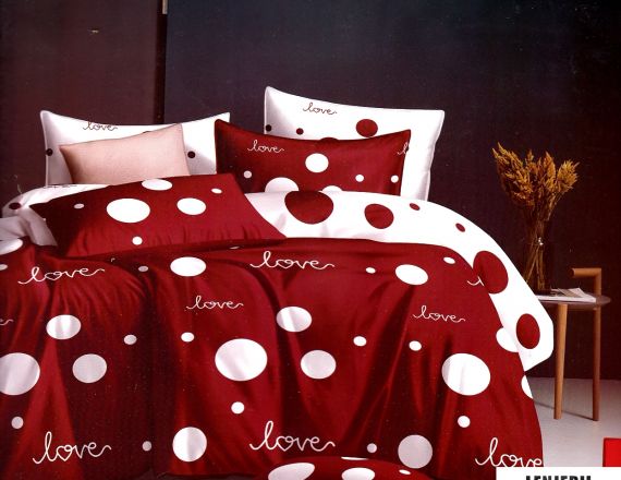 Lenjerie de pat rosie cu alb Love din finet Casa New Concept formata din 6 piese