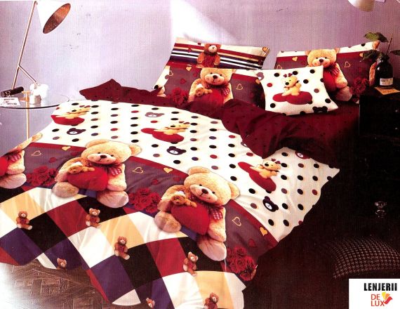 Lenjerie de pat pentru copii cu ursuleti din finet formata din 6 piese