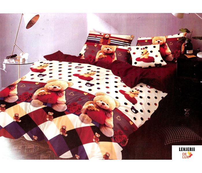 Lenjerie de pat pentru copii cu ursuleti din finet formata din 6 piese
