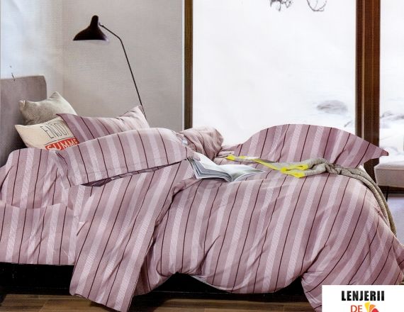 Lenjerie de pat pentru o persoana cu dungi din finet formata din 4 piese
