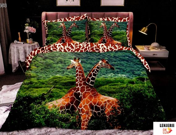 PILOTA+2 PERNE+Lenjerie de pat pentru copii cu girafe din finet formata din 6 piese