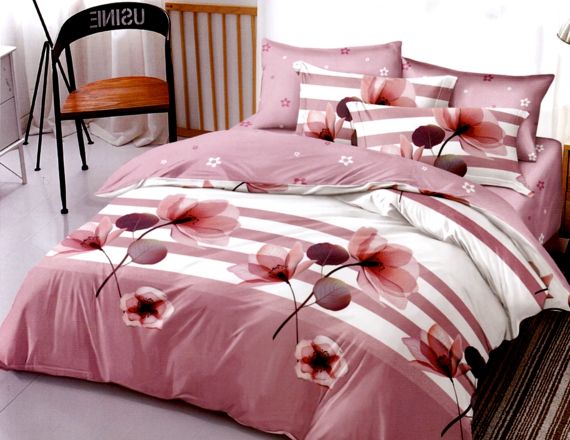 Lenjerie de pat roz pudrat din bumbac satinat Casa New Fashion formata din 4 piese 