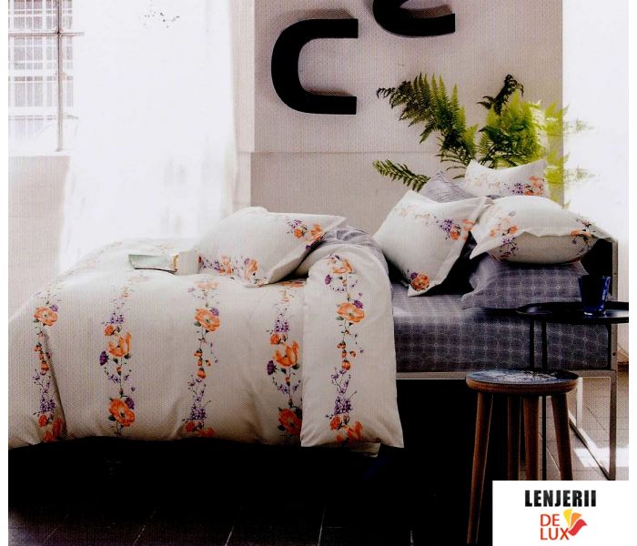 Lenjerie de pat din bumbac satinat Casa New Fashion 6 piese in nuante de neutre