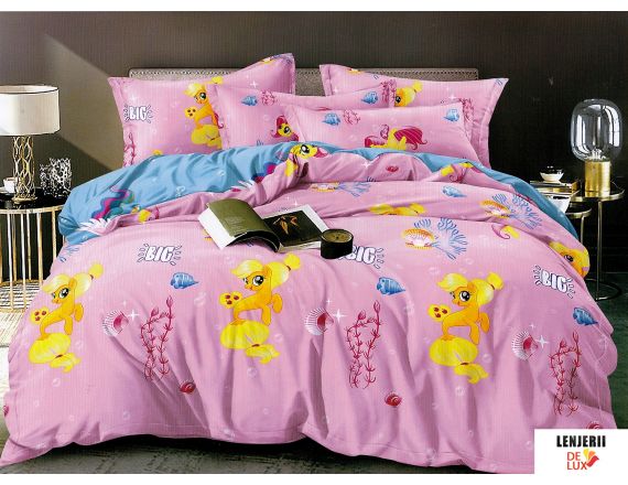 1+1 Gratis Lenjerie de pat roz pentru copii din finet formata din 6 piese