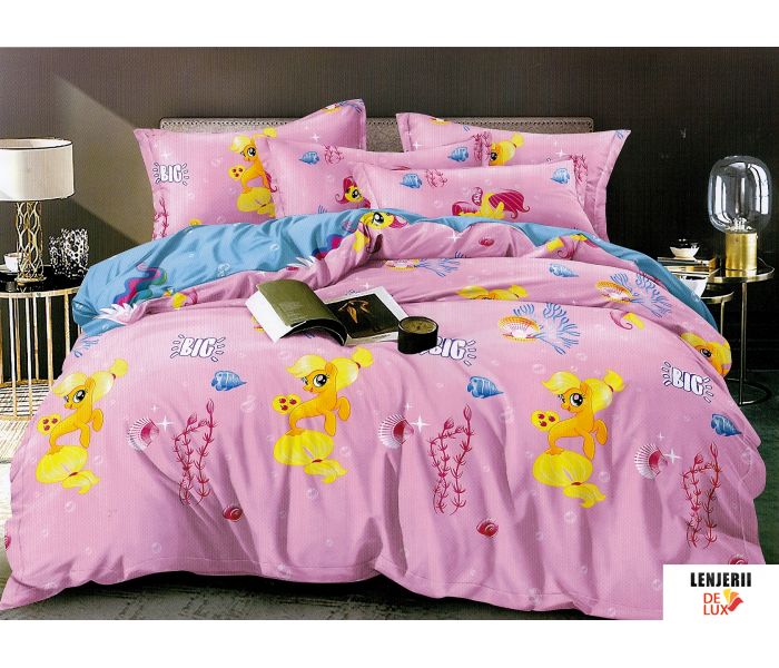 1+1 Gratis Lenjerie de pat roz pentru copii din finet formata din 6 piese