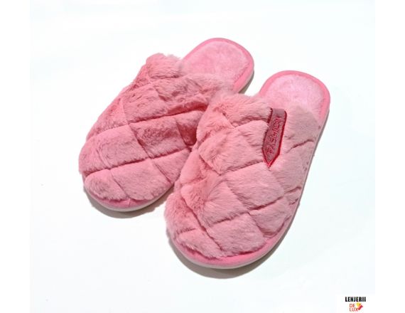 Papuci de casa dama din material textil roz 