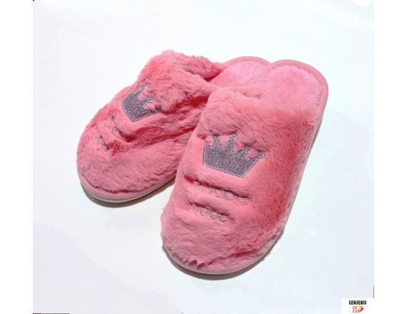 Papuci de casa de dama din material textil roz